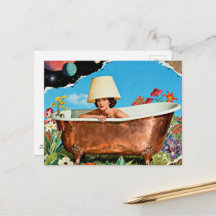 vrouw rustieke koperen badkuip bloemen collage
