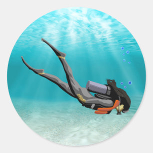 Vrouw S.C.U.B.A. Diver Ronde Sticker