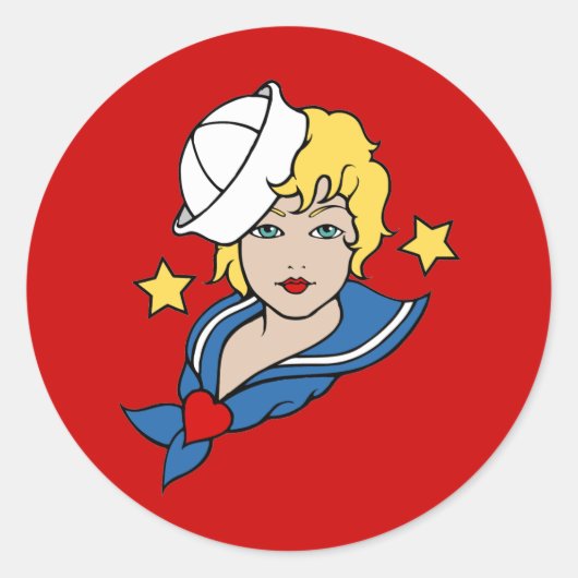 Vrouw Sailor Tattoo Ronde Sticker (Voorkant)
