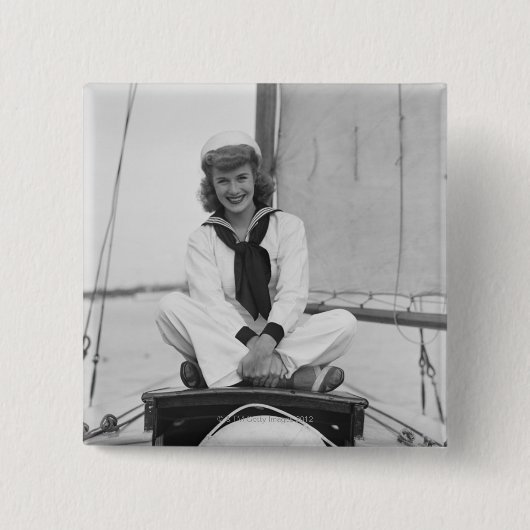 Vrouw Sailor Vierkante Button 5,1 Cm (Voorkant)