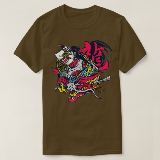 Vrouw Samurai Warrior met dragon l Japans grap T-shirt (Design voorkant)