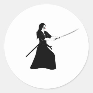 Vrouw Samurai Warrior met een Katana Ronde Sticker