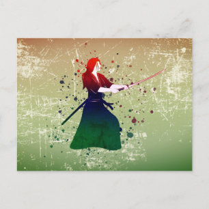 Vrouw Samurai Warrior met zwaard Briefkaart