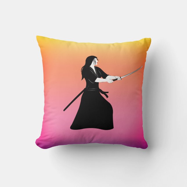 Vrouw Samurai Warrior met zwaard Kussen (Voorkant)