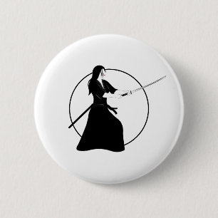 Vrouw Samurai Warrior met zwaard Ronde Button 5,7 Cm