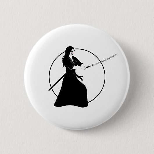 Vrouw Samurai Warrior met zwaard Ronde Button 5,7 Cm (Voorkant)