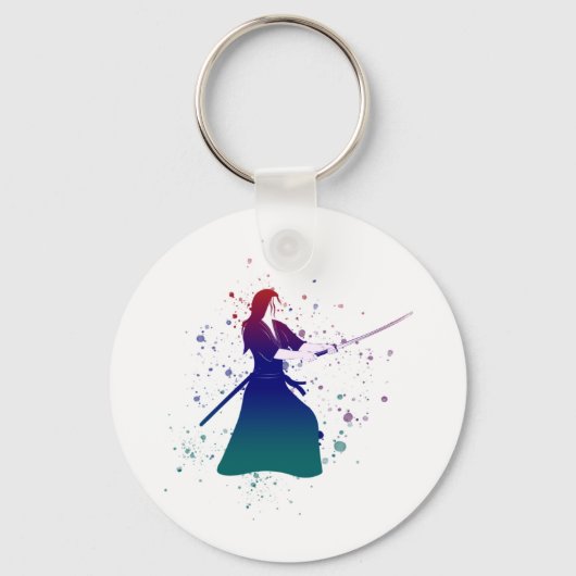 Vrouw Samurai Warrior met zwaard Sleutelhanger (Voorkant)