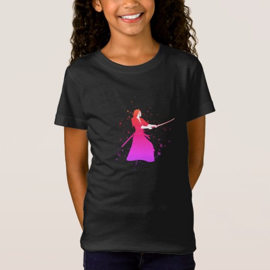Vrouw Samurai Warrior met zwaard T-shirt (Voorkant)