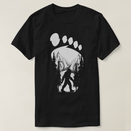Vrouw Sasquatch of Bigfoot in de voetafdruk van he T-shirt (Design voorkant)