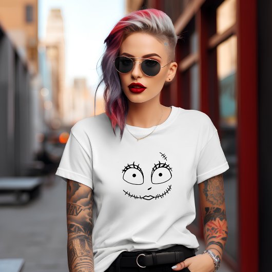 Vrouw Schattige Spooky Skeleton Face T-shirt