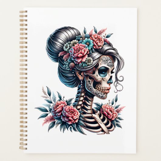 Vrouw Schedel Dia De Los Muertos Skelet Planner (Voorkant)