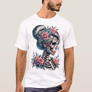 Vrouw Schedel Dia De Los Muertos Skelet T-shirt