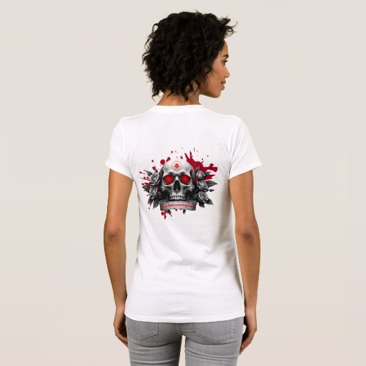 Vrouw schedel en Rozen ontwerp T-shirt (Achterkant volledig)