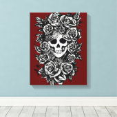 Vrouw schedel Rozen Dag van de dode kunst Canvas Afdruk (Insitu (Houten vloer))