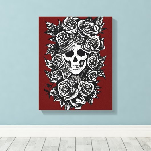 Vrouw schedel Rozen Dag van de dode kunst Canvas Afdruk (Insitu (Houten vloer))