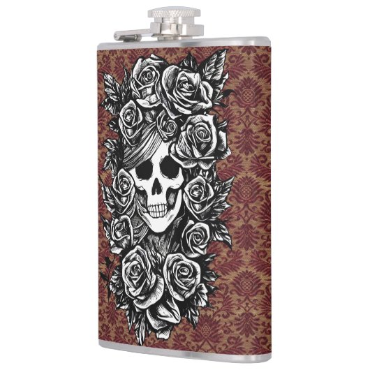 Vrouw schedel Rozen Dag van de dode kunst Heupfles (Links)