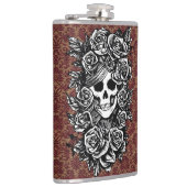 Vrouw schedel Rozen Dag van de dode kunst Heupfles (Rechts)