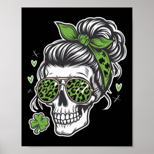 Vrouw Schedel St. Patricks Dag Rommelige Knot Poster