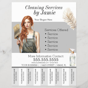 Vrouw Schoonmaak Service Business Tear Off Flyer