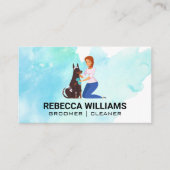 Vrouw schoonmaken hond | dierenverzorger visitekaartje (Voorkant)