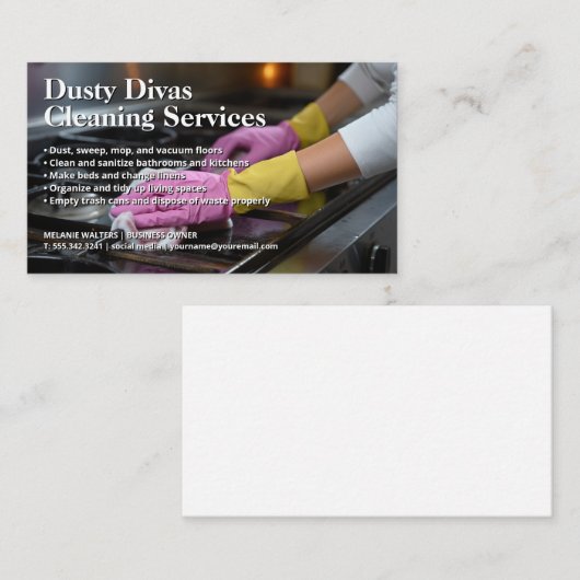 Vrouw schoonmaken kachel | Huisreiniger Visitekaartje (Voorkant / Achterkant)