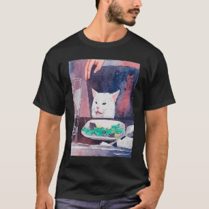 Vrouw schreeuwen aan tafel diner kat meme bedank m t-shirt