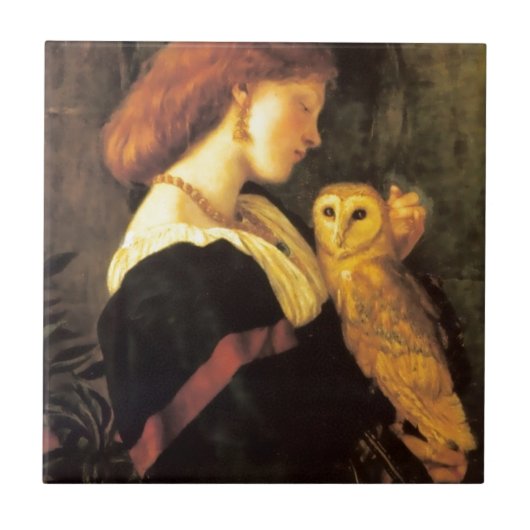Vrouw Screech Owl antiek schilderij Tegeltje (Voorkant)