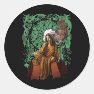 Vrouw Shaman met Headdress  Dream Catcher Ronde Sticker