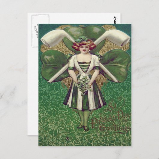 Vrouw Shamrock Clay Pipe Briefkaart (Voorkant / Achterkant)