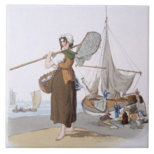 Vrouw Shrimper, uit "Costume of Great Britain", Tegeltje