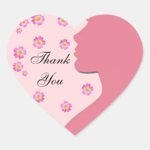 Vrouw silhouet, bloemen op roze gouden Dank je H Hart Sticker