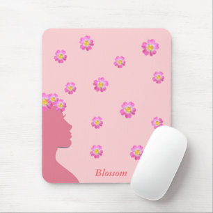 Vrouw silhouet, bloemen & tekst op roze muismat