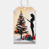 Vrouw Silhouet met versierde kerstboom Cadeaulabel (Achterkant)
