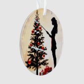 Vrouw Silhouet met versierde kerstboom Ornament (voorkant)