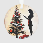 Vrouw Silhouet met versierde kerstboom Ornament (achterkant)