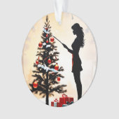 Vrouw Silhouet met versierde kerstboom Ornament (voorkant)