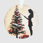 Vrouw Silhouet met versierde kerstboom Ornament (voorkant)