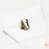 Vrouw Silhouet met versierde kerstboom Ronde Sticker (Envelop)