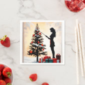 Vrouw Silhouet met versierde kerstboom Servet (Insitu)