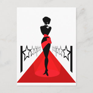 Vrouw silhouet op een rood tapijt met sterren briefkaart