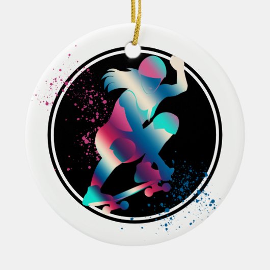 Vrouw Skateboarder Keramisch Ornament (Voorkant)
