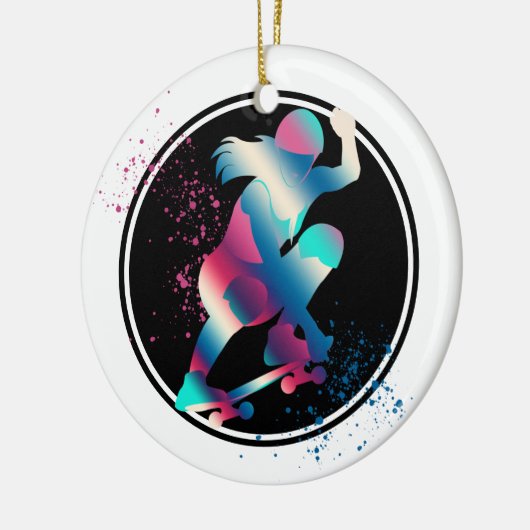 Vrouw Skateboarder Keramisch Ornament (Links)