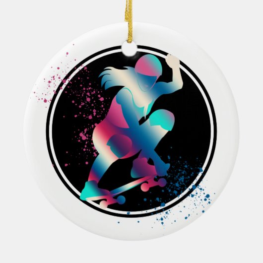 Vrouw Skateboarder Keramisch Ornament (Achterkant)