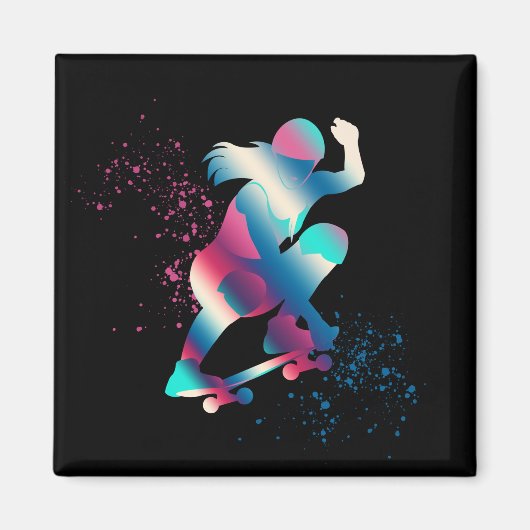 Vrouw Skateboarder Magneet (Voorkant)