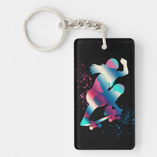 Vrouw Skateboarder Sleutelhanger (Voorkant)