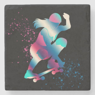 Vrouw Skateboarder Stenen Onderzetter
