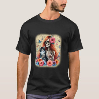 Vrouw skelet en Schattigee kitten kattenliefhebber T-shirt