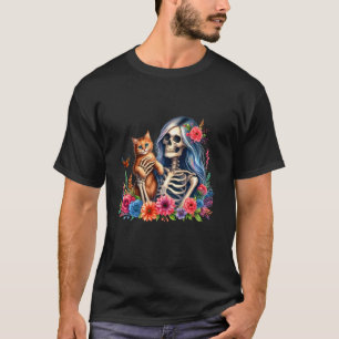 Vrouw skelet en Schattigee kitten kattenliefhebber T-shirt