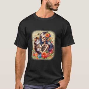 Vrouw skelet en Schattigee kitten kattenliefhebber T-shirt