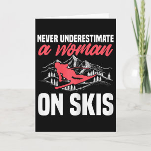 Vrouw Ski Grappig Skiën Onderschat Nooit Een Vrouw Kaart